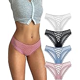 Sumxcosy Women's Lace Mesh Panties Stretchy Strappy Underwear Sexy Breathable Intimate Apparel 4Pack