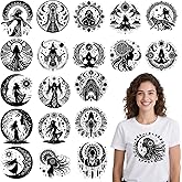 Falueqg DTF Transfers Ready to Press - 20Pcs Mystical Boho Iron on Transfers for Tshirts, Celestial Moon Sun Iron on Decals Patches, Black Mystic Girls Heat Sublimation Stickers for DIY Clothes Bags