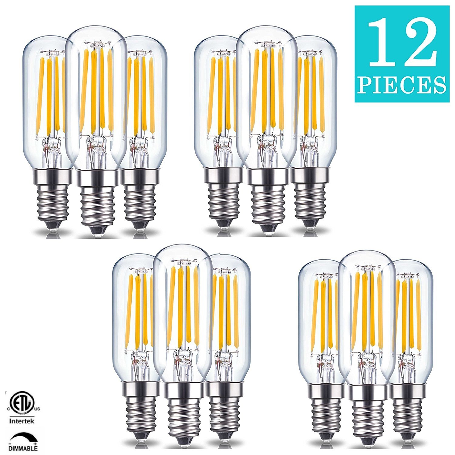 12PCS T25 E12 LED Filament Bulbs Dimmable Candelabra 3000K 40W