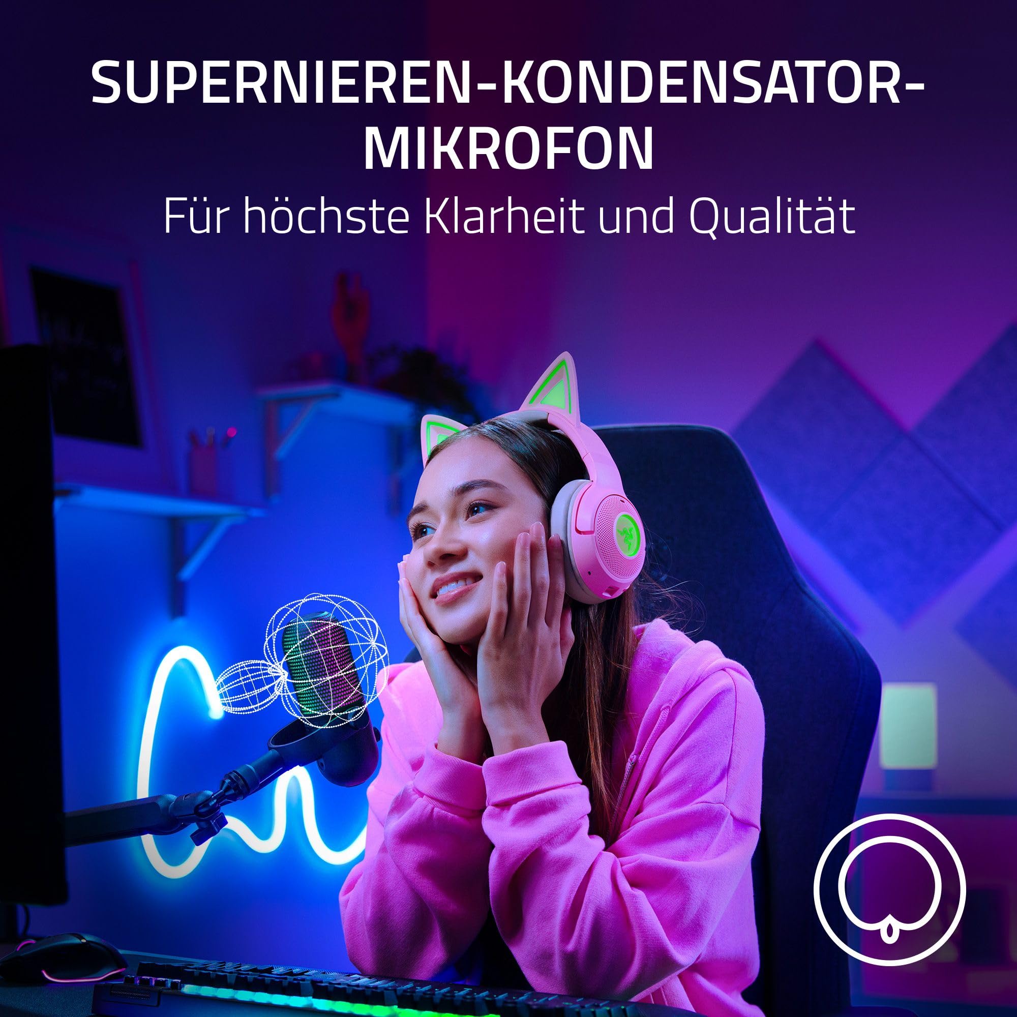 Razer Seiren V3 Chroma - RGB-USB-Mikrofon mit Tap-to-Mute (Reaktive Beleuchtung, Supernieren-Kondensator-Mikrofon, Digitaler Verstärkungsbegrenzer und integrierter Schockdämpfer) Schwarz 4
