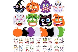 Natonhi Halloween Crafts Set, Halloween Activitie Art and Craft Foam Pumpkin Cat Bat Ghost Witches with Self Adhesive Face Stickers Kits for Kids Holiday Decorations Game Party Favors