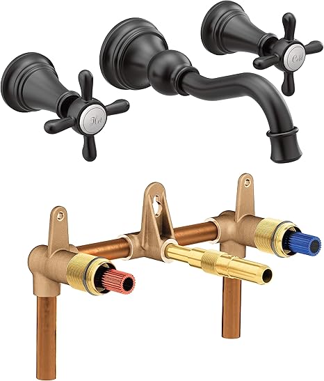 Moen Ts42112bl 9700 Weymouth Two Handle Wall Mount Bathroom Faucet