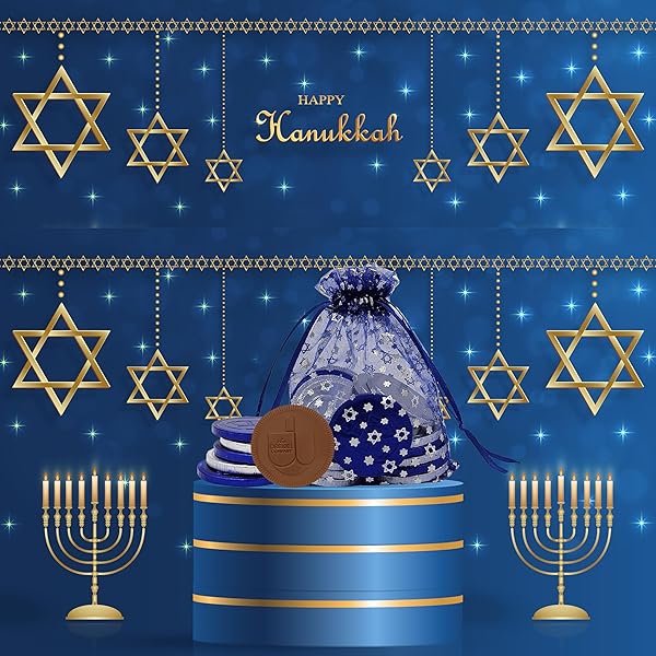 THE DREIDEL COMPANY 12-PACK BLUE & SILVER HANUKKAH MESH BAGS MILK CHOCOLATE COINS, HANUKKAH DESIGN GELT, NON GMO, KOSHER CERTIFIED OU-D