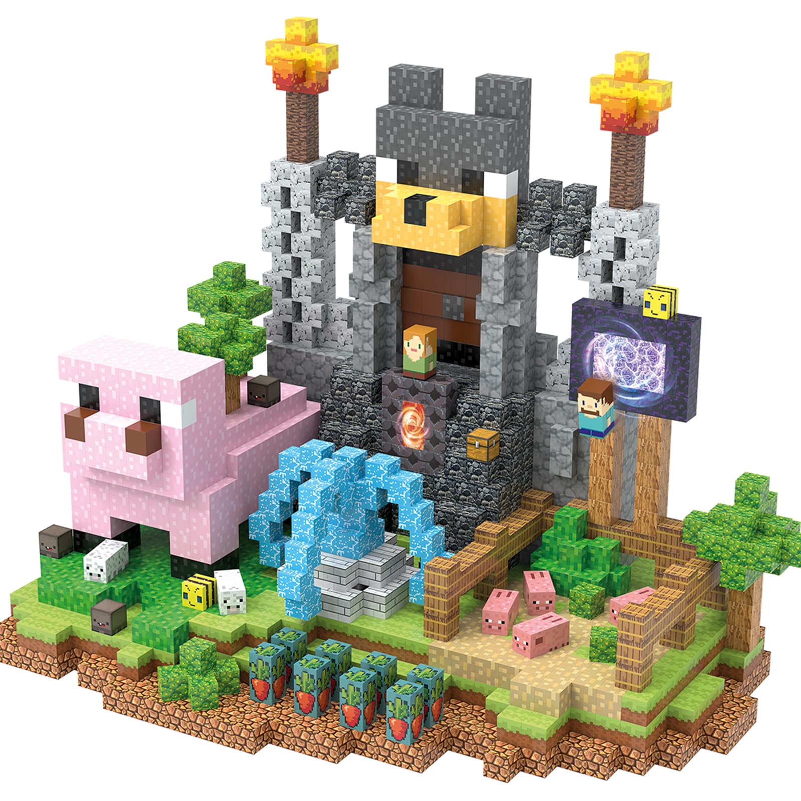 TUKIIE Magnetic Blocks, 120PCS Magnetic Building Blocks Build Pig House Farm Toys for Kids, STEM Learning Gaming Toy Birthday Gift for Boys Girls Ages 3-10