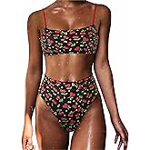 MOSHENGQI Women High Wasited Bikini Shoulder Strap 2 Piece High Cut String Swimsuits