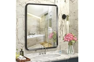 GOLOMO 16x20 Black Bathroom Mirror, Black Matte Metal Framed Black Vanity Mirror, Rounded Rectangle Mirror, Anti-Rust, Shatterproof (Horizontal/Vertical)