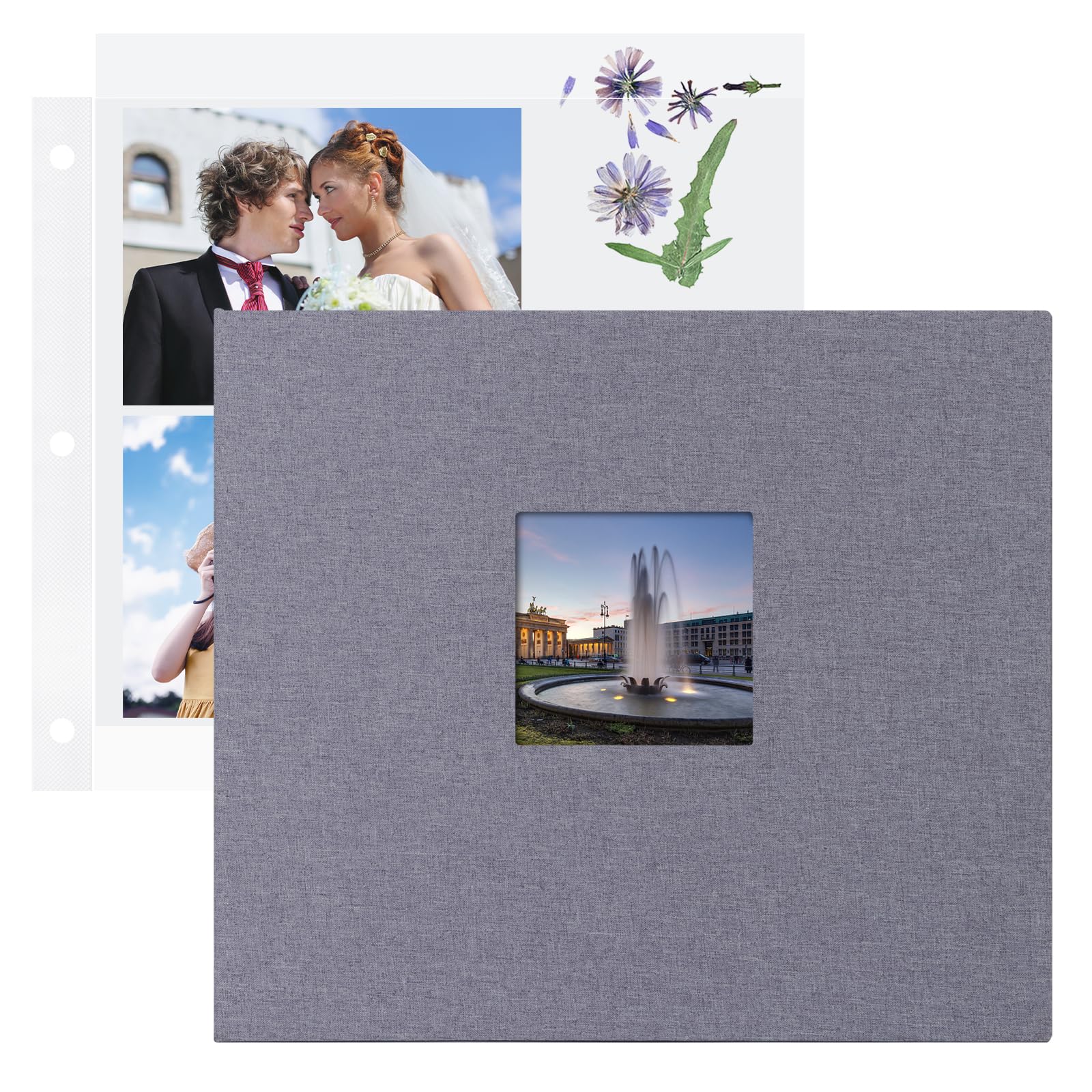 Photo 1 of 1DOT2 12x12 Inch Large 3 Ring DIY Scrapbook Photo Album with 40 Plastic Sleeves 80 White Pages Linen Cover Blank Scrapbooks, 12 x 12 Scrap Book Albums for Baby Travel Wedding Graduation kids (Gray)