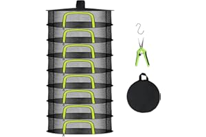 DOACPCR 8 Layer Herb Drying Rack, Herb Drying Rack Hanging Mesh, Foldable Grass Drying Rack With U-Shaped Zipper, Garden Scissors, Hooks, For Drying Herbs Plants, Flowers, Fruits, Food(8 Layers-23.62'')