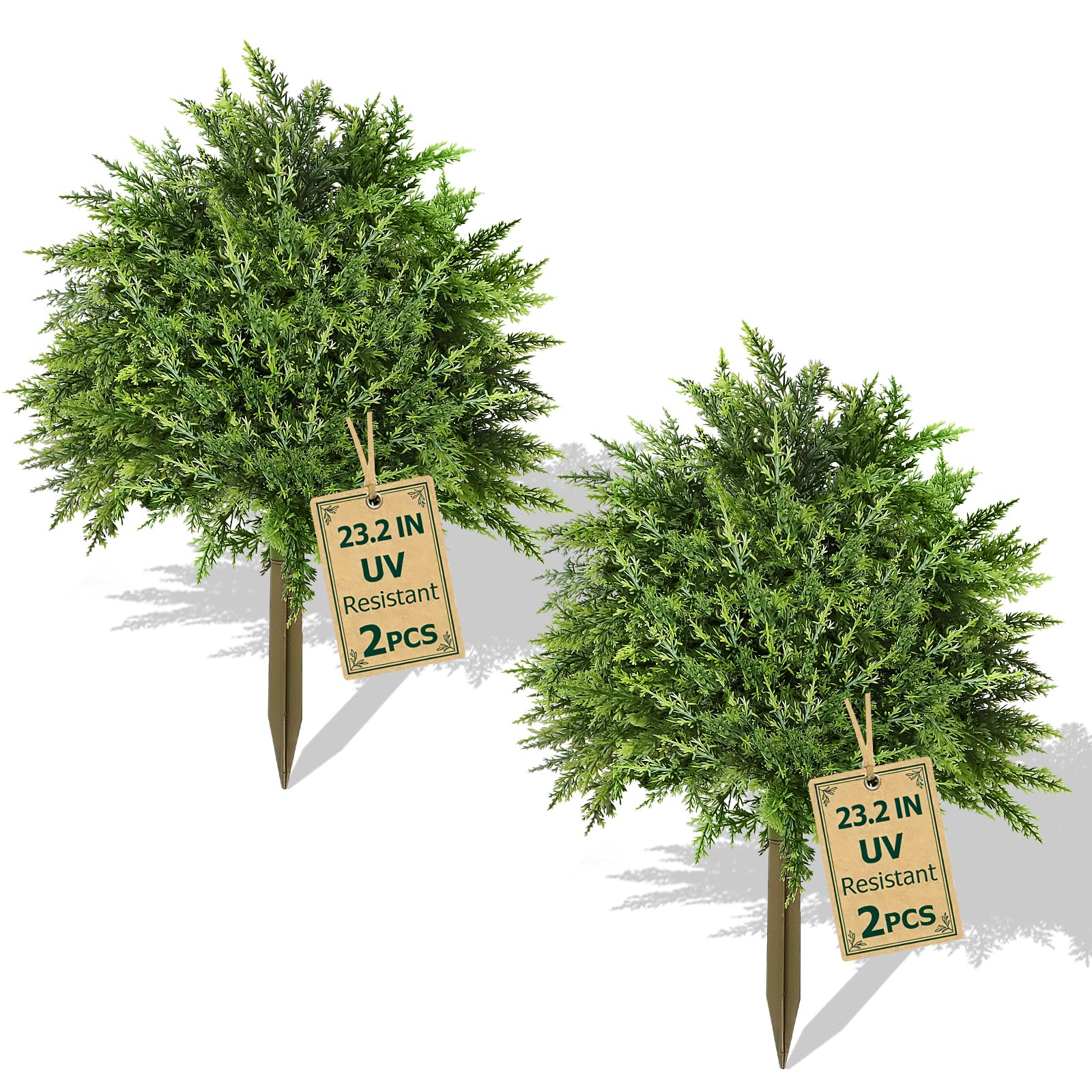 Photo 1 of 2 Pack Artificial Cedar Topiary Ball Trees, 23.2" UV-Resistant Fake Cypress Plants with Ground Spikes, Realistic Evergreen Artificial Topiary Cedar Bushes for Indoor/Outdoor Front Porch & Garden Decor