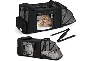 pidipiti 25''(L) x 17''(W) x 17''(H) Extra-Large Expandable cat Carrier for Long Distance car Travel,for 1 Extra-Large cat / 2 Large Cats / 3 Small-Medium Cats up to 35 lbs(Black)