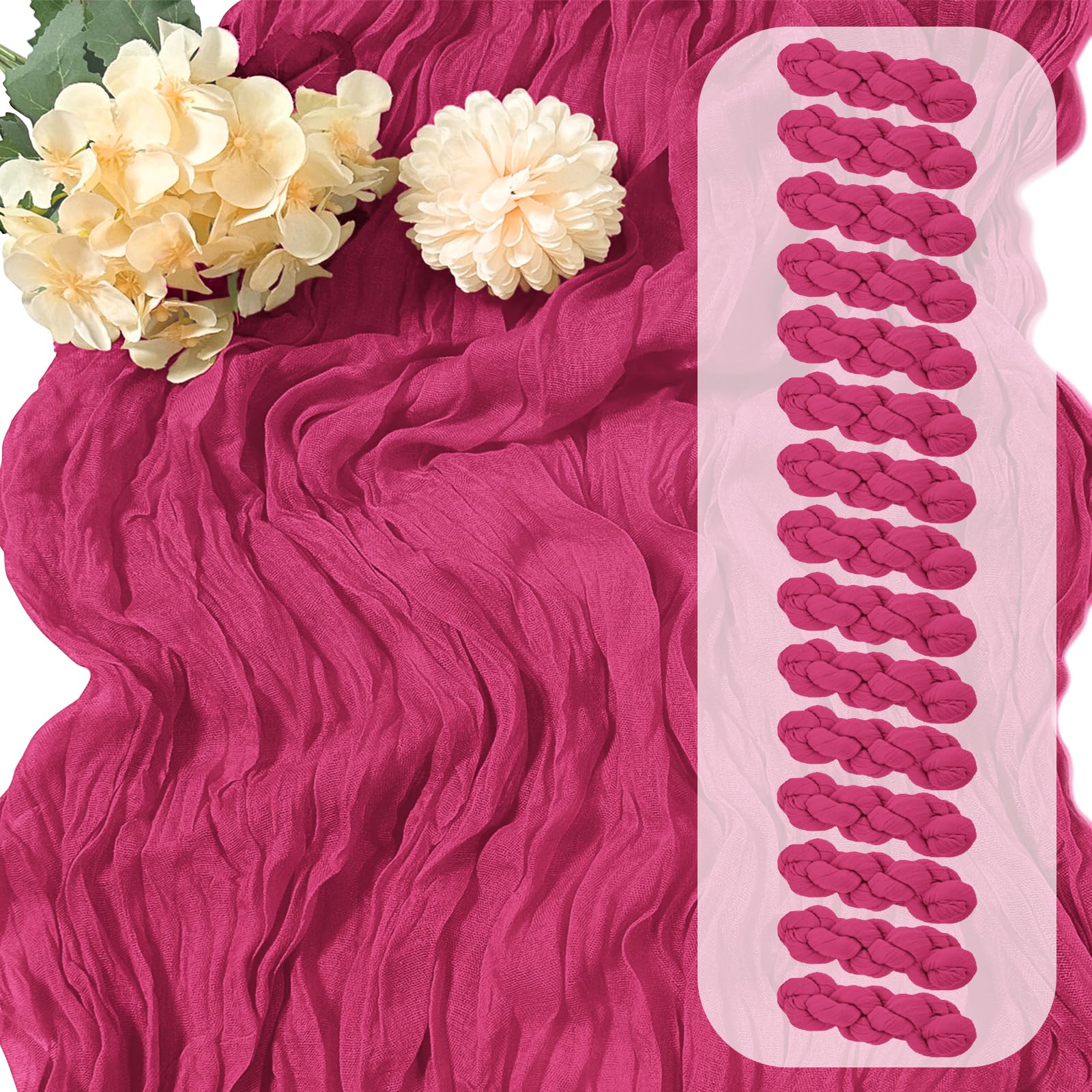 Photo 1 of 15 Pack Hot Pink Cheesecloth Table Runner 17 x 108 inch Cheese Cloth Table Runners 9ft Pink Table Runner Rustic Romantic Sheer Gauze Runner for Wedding Party Baby Shower Table Decoration