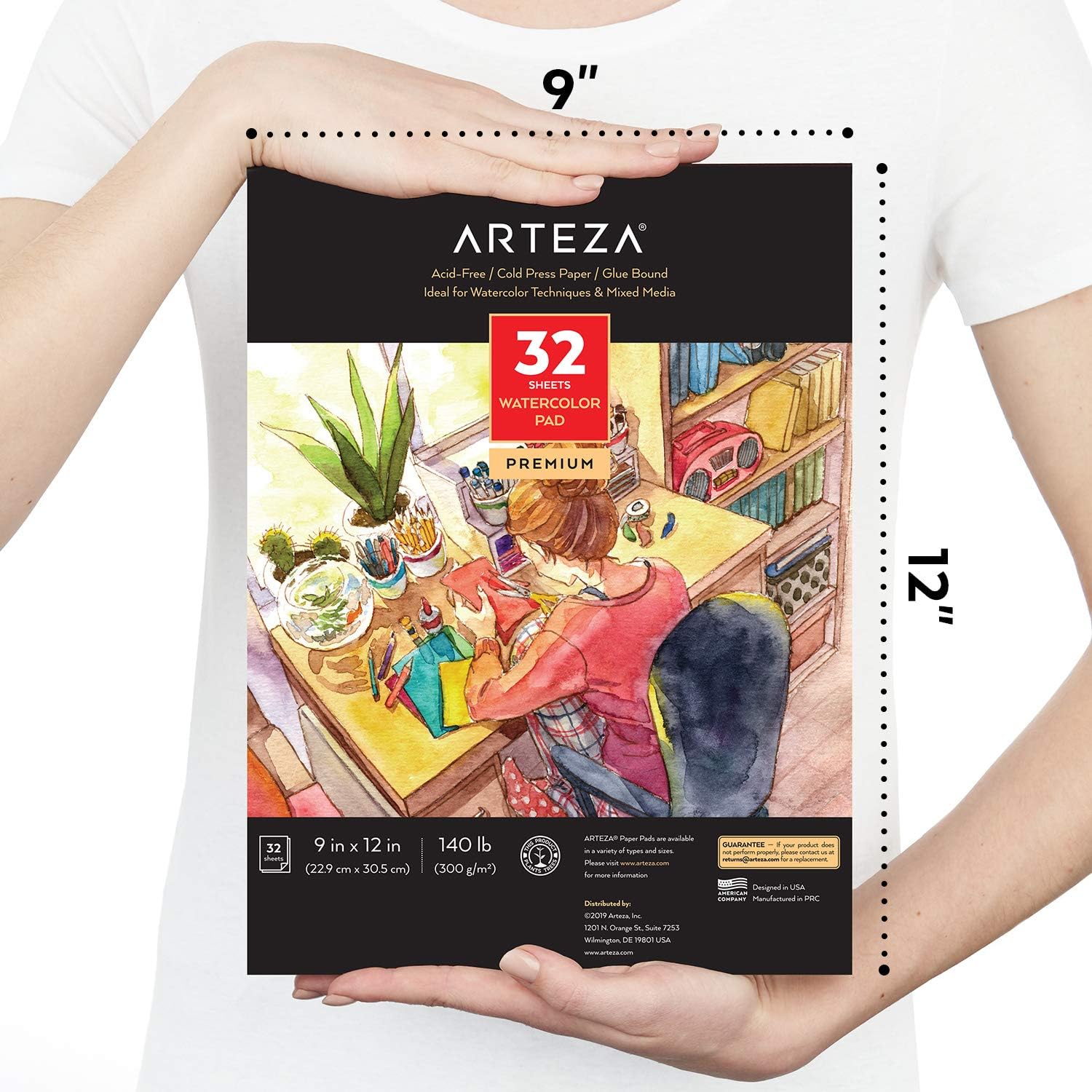 ARTEZA Watercolor Paper 9x12 Inch, Pack of 2, 64 Sheets (140lb/300gsm), Cold Pressed Art Sketchbook Pad for Painting & Drawing, Wet, Mixed Media: Arts, Crafts & Sewing