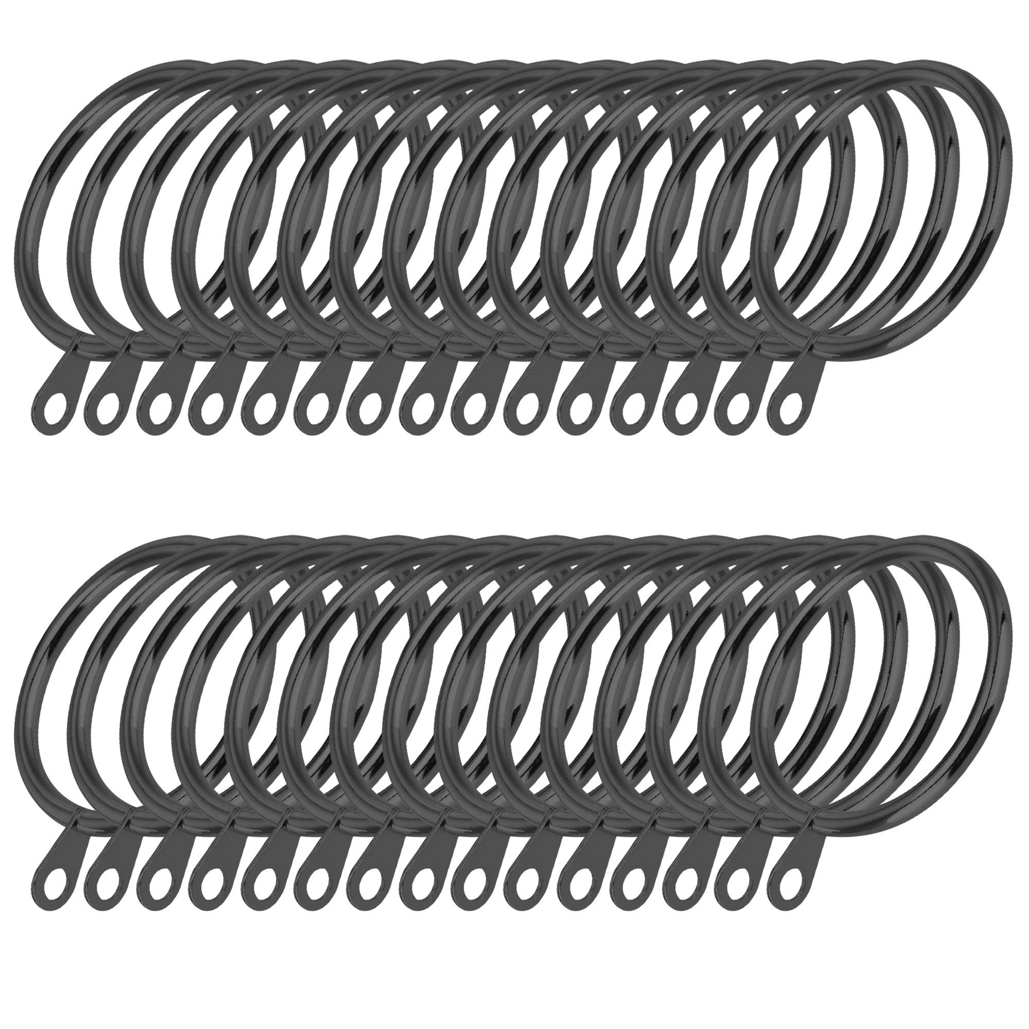 iCatchy Black Metal 30mm Curtian Ring Hanging Hooks for Smoothly Slidng Drapery Pole Rod Voile Net with Fixed Eyes (Pack of 24)