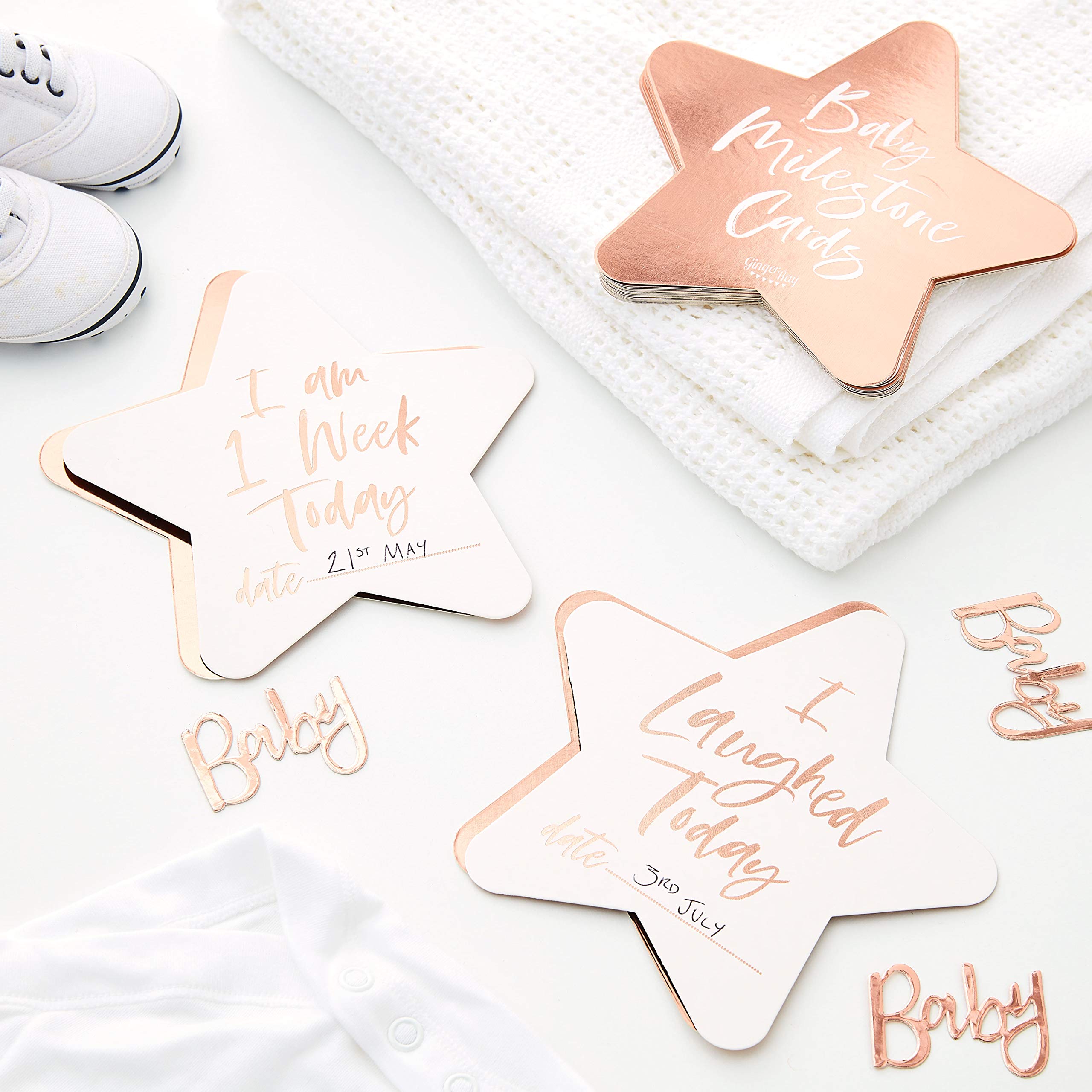 Ginger Ray Rose Gold Unisex Baby Milestone Memory Keepsake Cards Gift - 24 Pack - Twinkle Twinkle