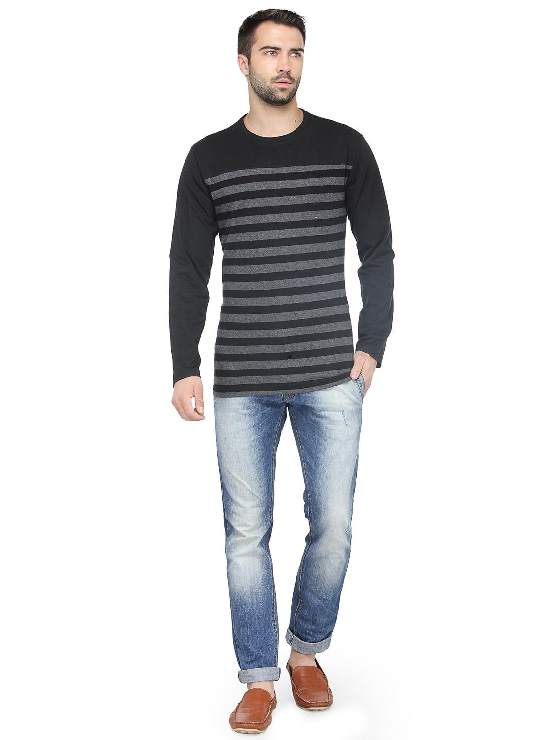 tsx men's striped round neck full sleeve t-shirt