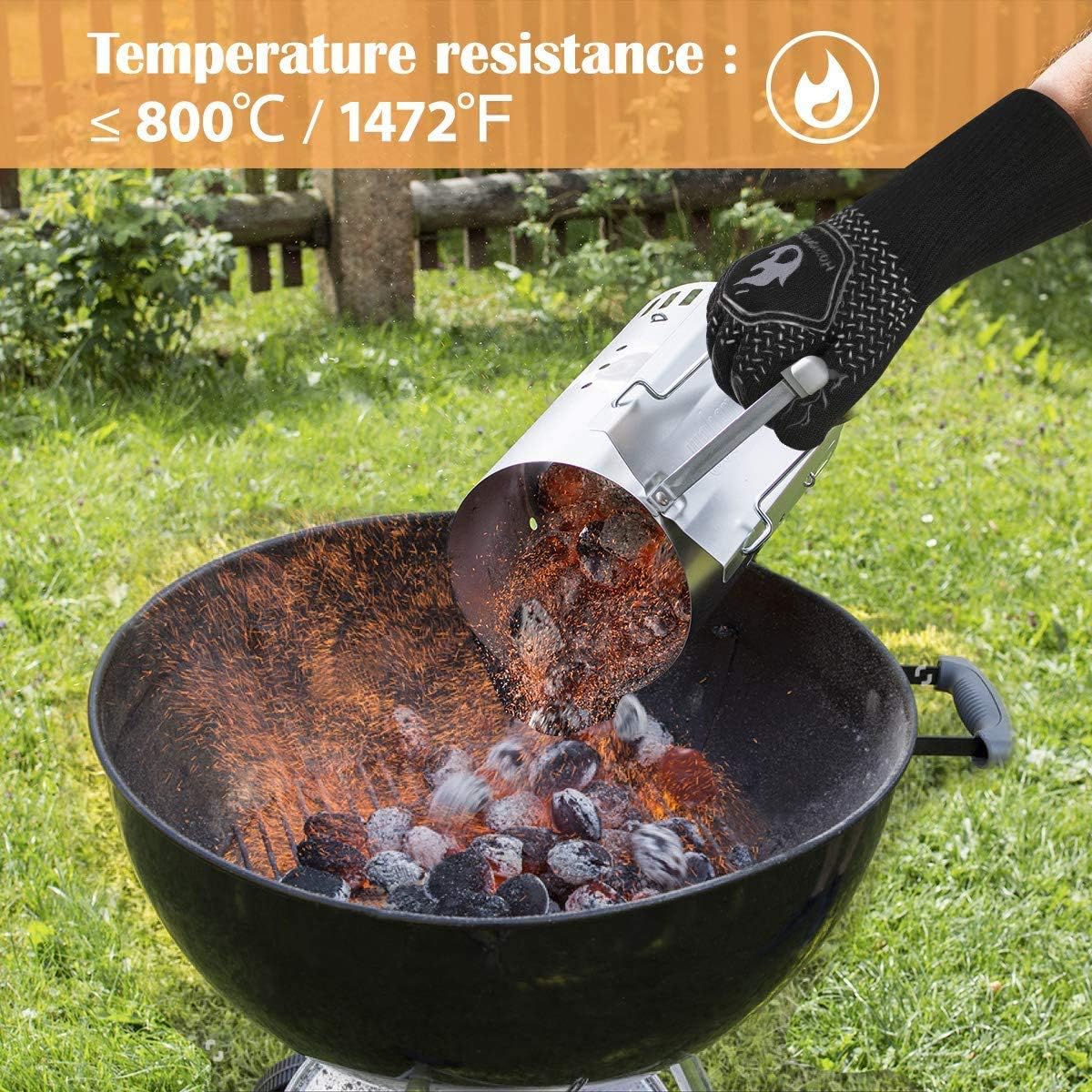Homemaxs BBQ Gloves 1472℉ Extreme Heat Resistant Grill Gloves, Food Grade Kitchen Oven Mitts, Silicone Non-Slip Cooking Gloves : Garden & Outdoor