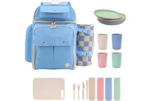 J World Picnic Backpack Cooler for 4. Insulated Picnic Basket Set with Folding Waterproof Blanket. Beach Camping Wedding Enga