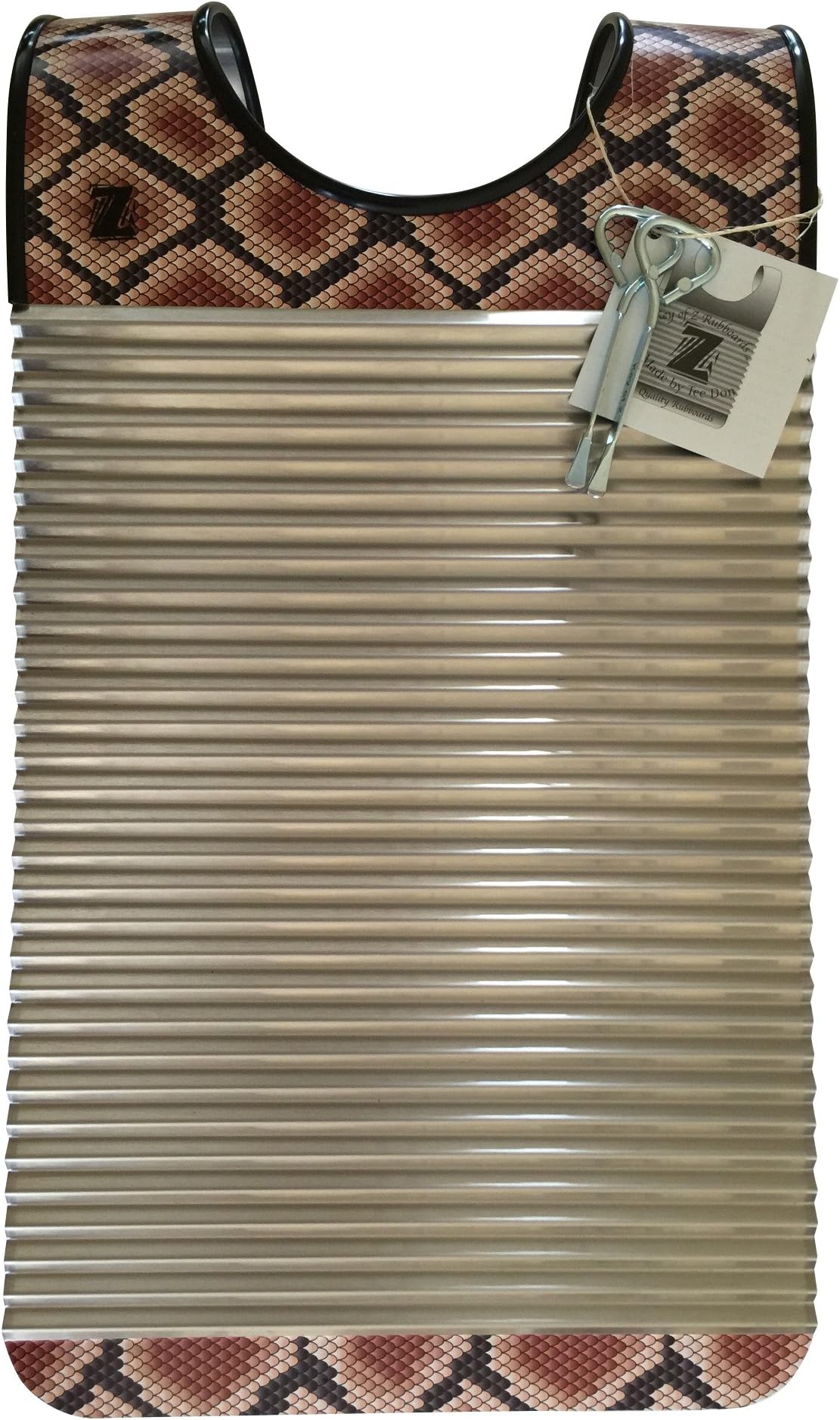 Zydeco Washboard "Snake" Key of Z Rubboards Free Scratchers Frottoir Scrubboard Percussion Instrument Handmade Louisiana Made By Tee Don Authentic Original (Not Real Snake Skin)