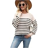 Vanfany Womens Sweater Striped Fall Fashion Tops Long Sleeve Crew Neck Pull Over Knit Clothes