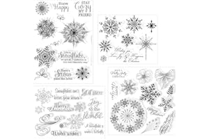 CIEOVO 4 Sheets Snowflake Clear Stamps Assorted Christmas Silicone Stamps Snowflake Theme Clear Stamps with Snowflake Patterns for Card Ornament Supplies and DIY Scrapbook