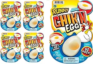JA-RU Egg Slime Realistic Chicken Egg (Pack of 4) Funky Slimy Eggs Splat Squishy Stress Toy Great Prank Gag Party Favors Easter Toys Supply for Kids and Adults. Plus 1 Bouncy Ball. # 5350-4p