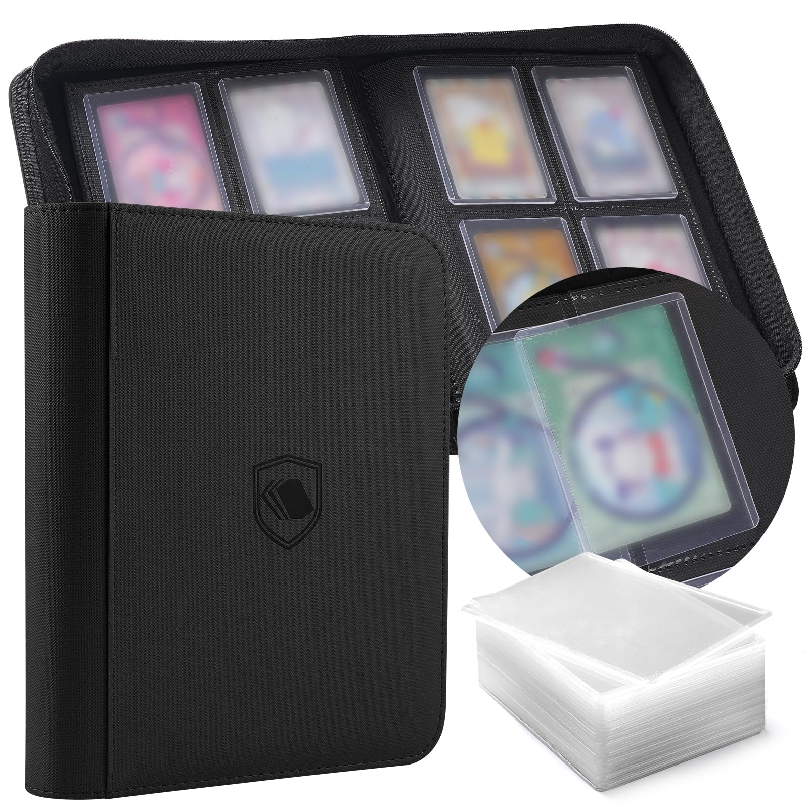 Toploader Binder, Holds 160 Toploaders, 100 Toploaders INCLUDED, 4-Pocket PU Cover Top Loader Binder for 3" x 4" Rigid Toploaders, Ringless Double-Sided Toploader Card Binder for TCG, Sport Cards — image 1