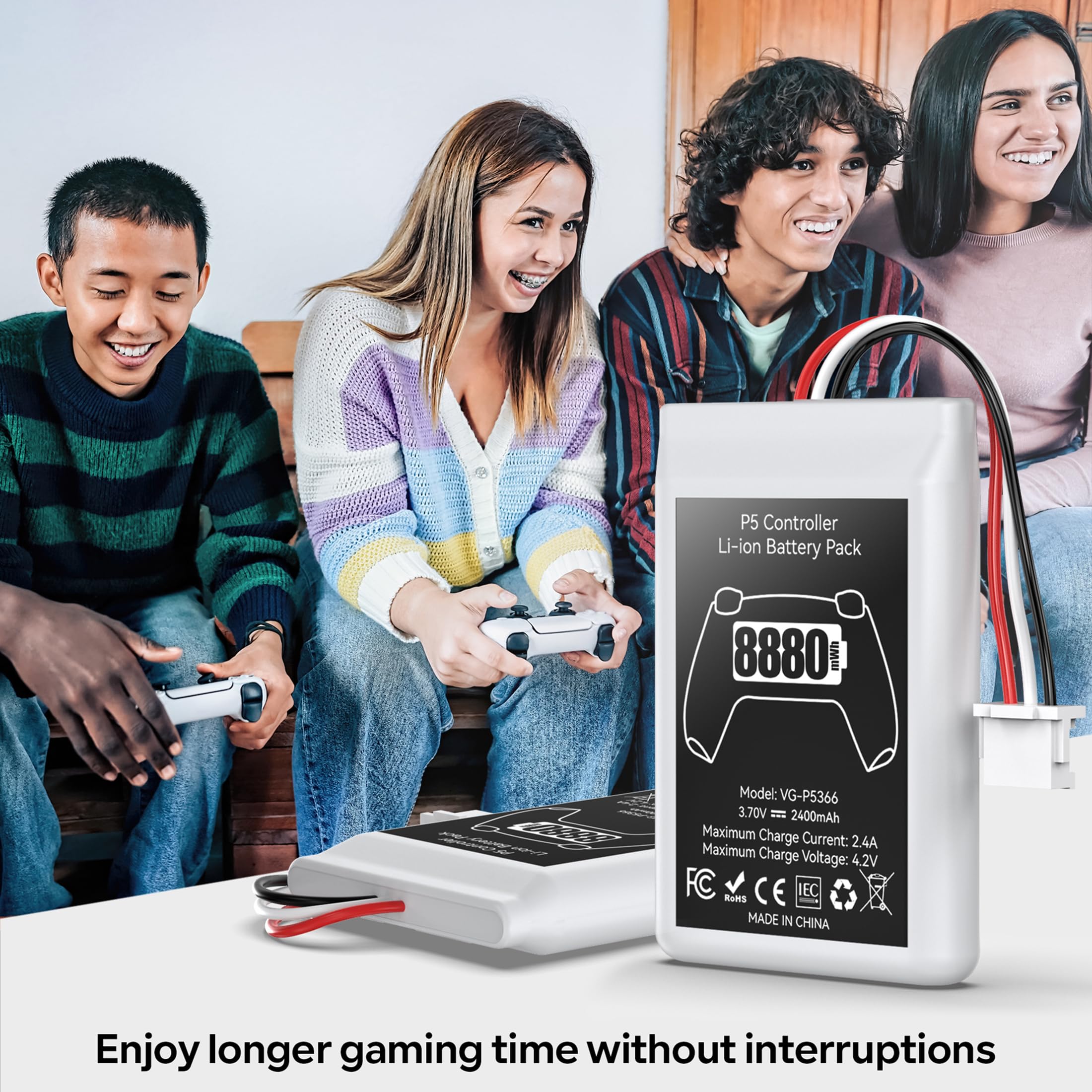 Kosker PS5 Controller Battery Pack, 2 Stück 8880mWh Li-Ionen Akku mit hoher Kapazität für Sony PS5 Controller CFI-ZCT1W, 53% mehr Ausdauer (Kapazität), Sicherer PS5 Controller Akku Ersatz 7