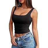 Ibeauti Womens Square Neck Tank Tops Fitted Double Lined Tops Basic Layering Tanks Summer Sleeveless Shirts