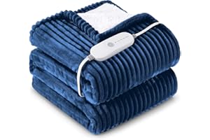HYLEORY Heated Blanket Electric Twin, Soft Flannel Sherpa Heater 5 Heat Settings and 10 Hours Auto Shut-Off Heating Blanket ETL Certification Over-Heat Protection Machine Washable,Navy Blue