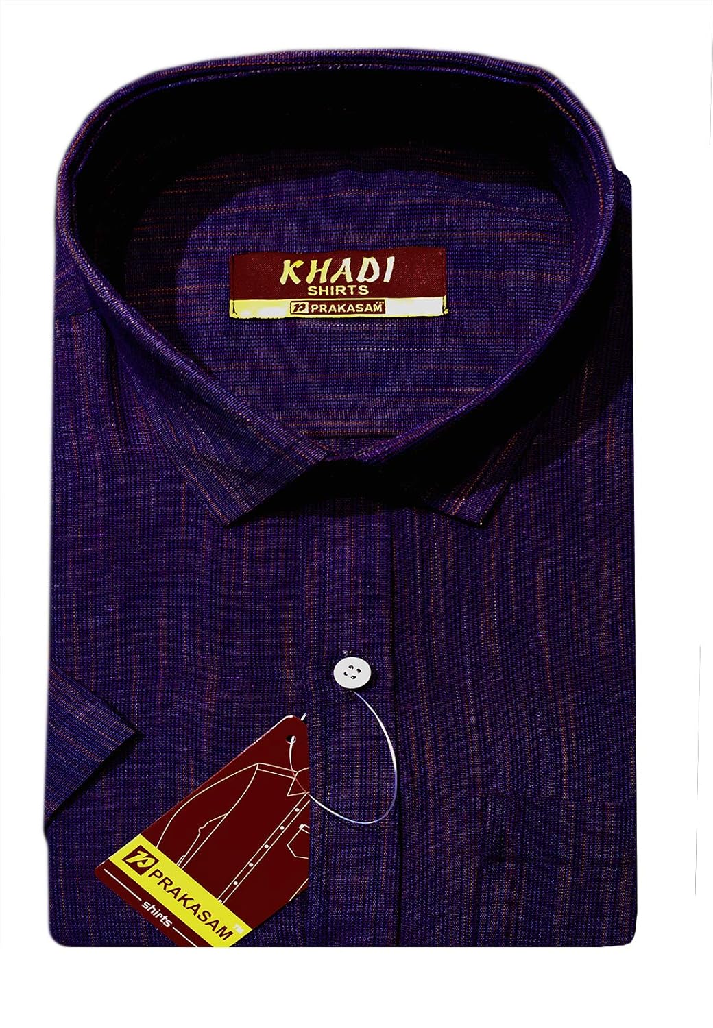 Buy Prakasam Cotton mens Regular Fit Half Sleeve khadi Shirt (KhadiPurple1420Half Sleeve