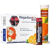 Megaviton Vitamin B12 Methylcobalamin Liquid Forte 10 Drinkable Vials + Kenashi Vitamin C Effervescent Tablets with Zinc 1000mg Orange Flavor | Vitamin B12 Liquid Energy Boost