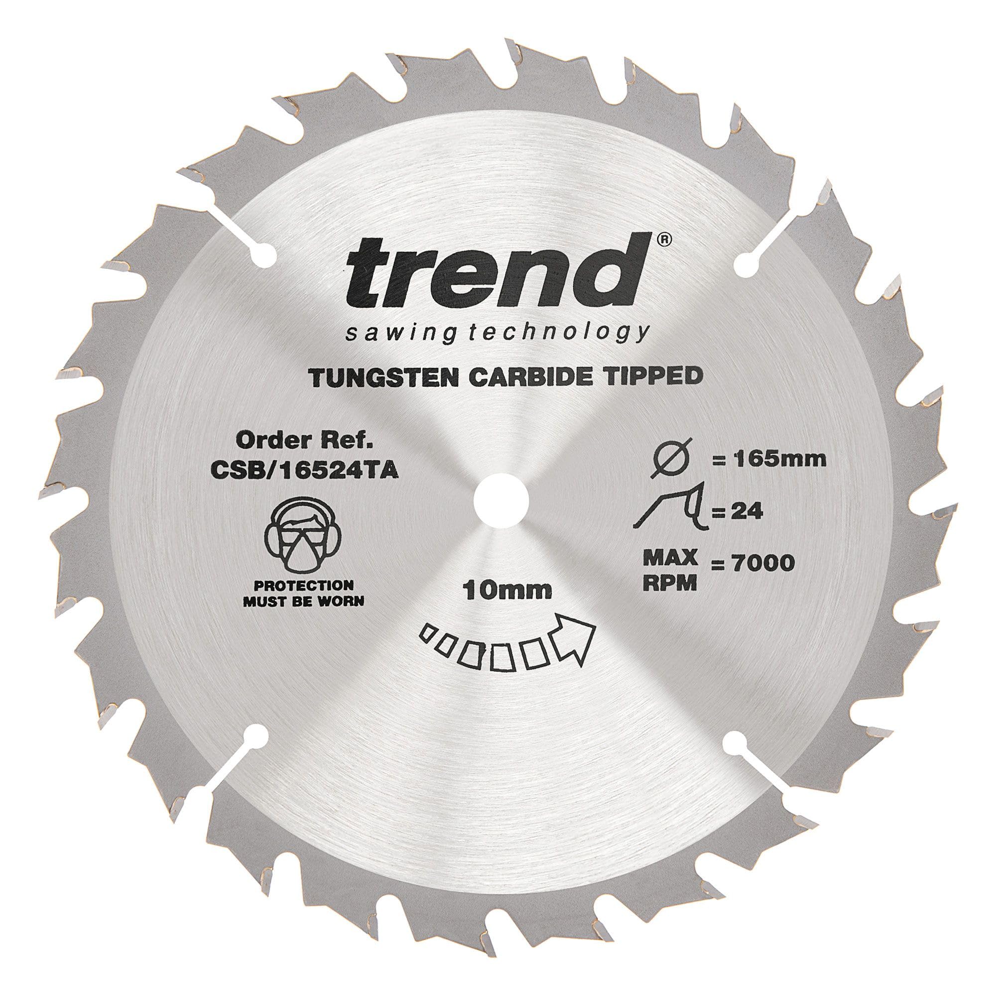 Trend Wood Cordless Circular Saw Blade, 165mm Diameter, 10mm Bore, 24 Teeth, 1.5mm Kerf, +15° Hook, TCT, Medium Finish, CSB/16524TA