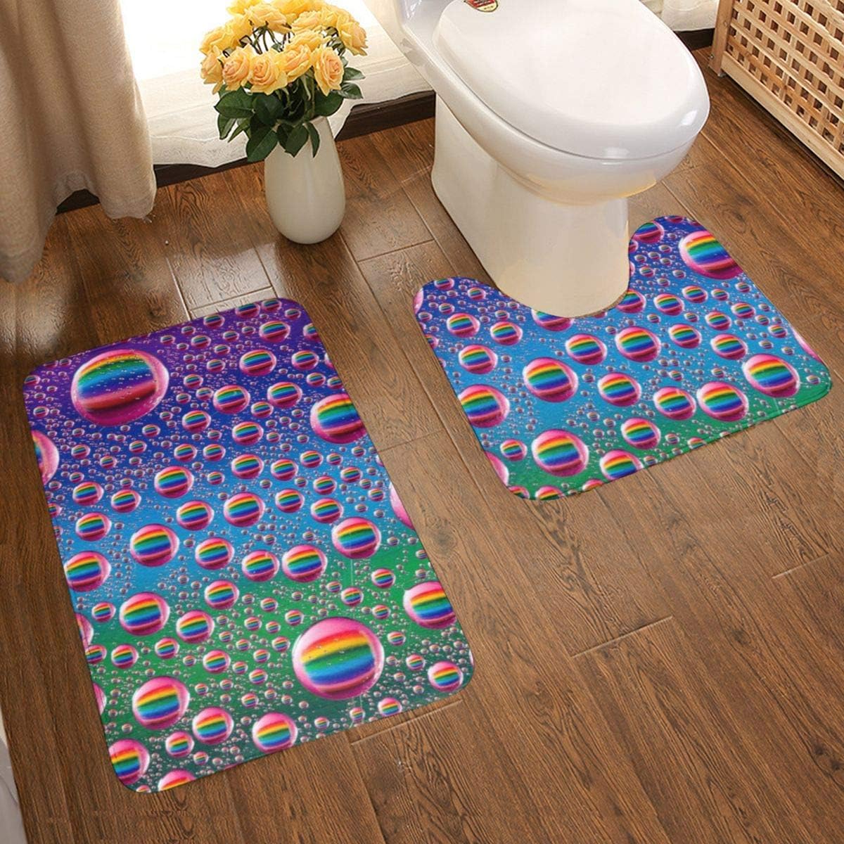 Amazon Com Psychedelic Rainbow Bubbles By Francois Dorothe Large Plush Bathroom Rug Mat Set 2 Pieces With Extra Soft And Absorbent Rugs Washable U Shaped Non Slip Contour Rug Mat 20x32 Inch Home