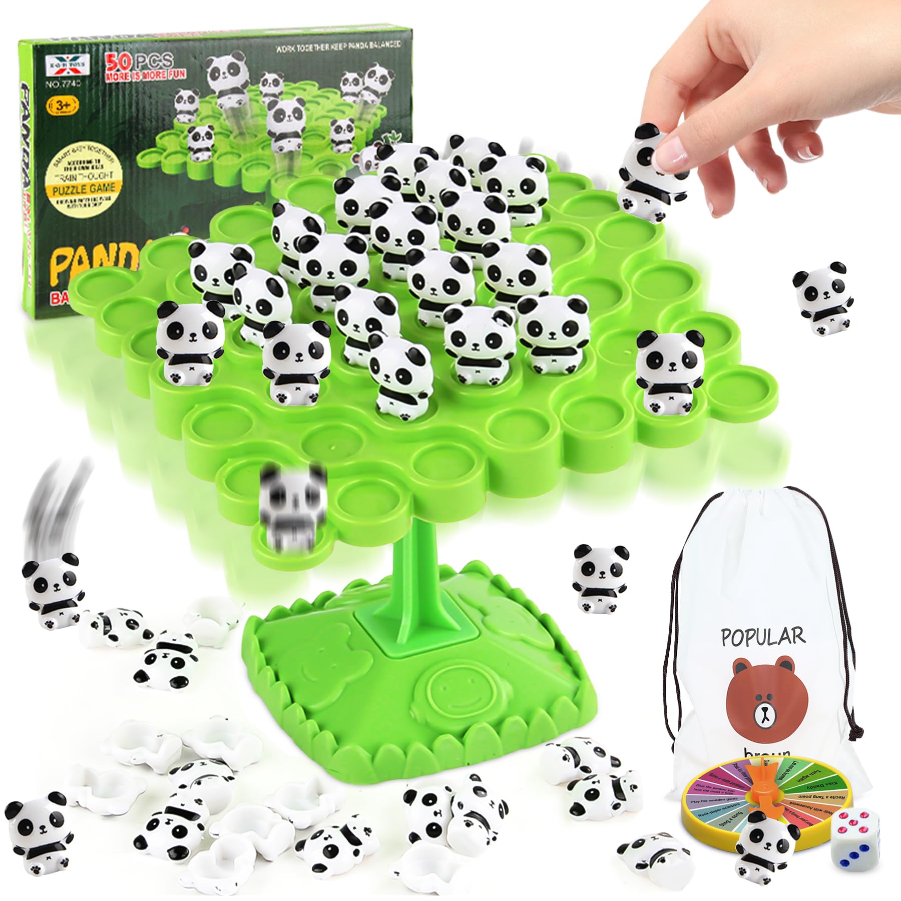 Tylices 48Pcs Panda Balance Game, Panda Balance Board Kids, Balance Maths Games for Family Gathering Party, Balance Tree Set Multiplayer Desktop Stacking Interactive Toys for 3-9 Years Old Boys Girls