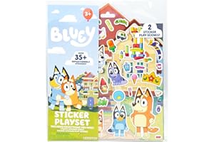 Horizon Group USA Bluey Sticker Playset, 2 Sticker Play Scenes, 35+ Reusable Puffy Bluey Repositionable Stickers for Kids, Perfect for Travel, Screen-Free Fun