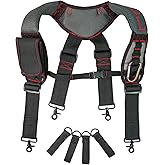 MELOTOUGH Gel Padded Tool Belt Suspenders Work Belt Suspender Tool Belt Suspenders with Gel shoulder for Electrician,Contruction,Carpenter (Trigger Snap Hook with Red Color)