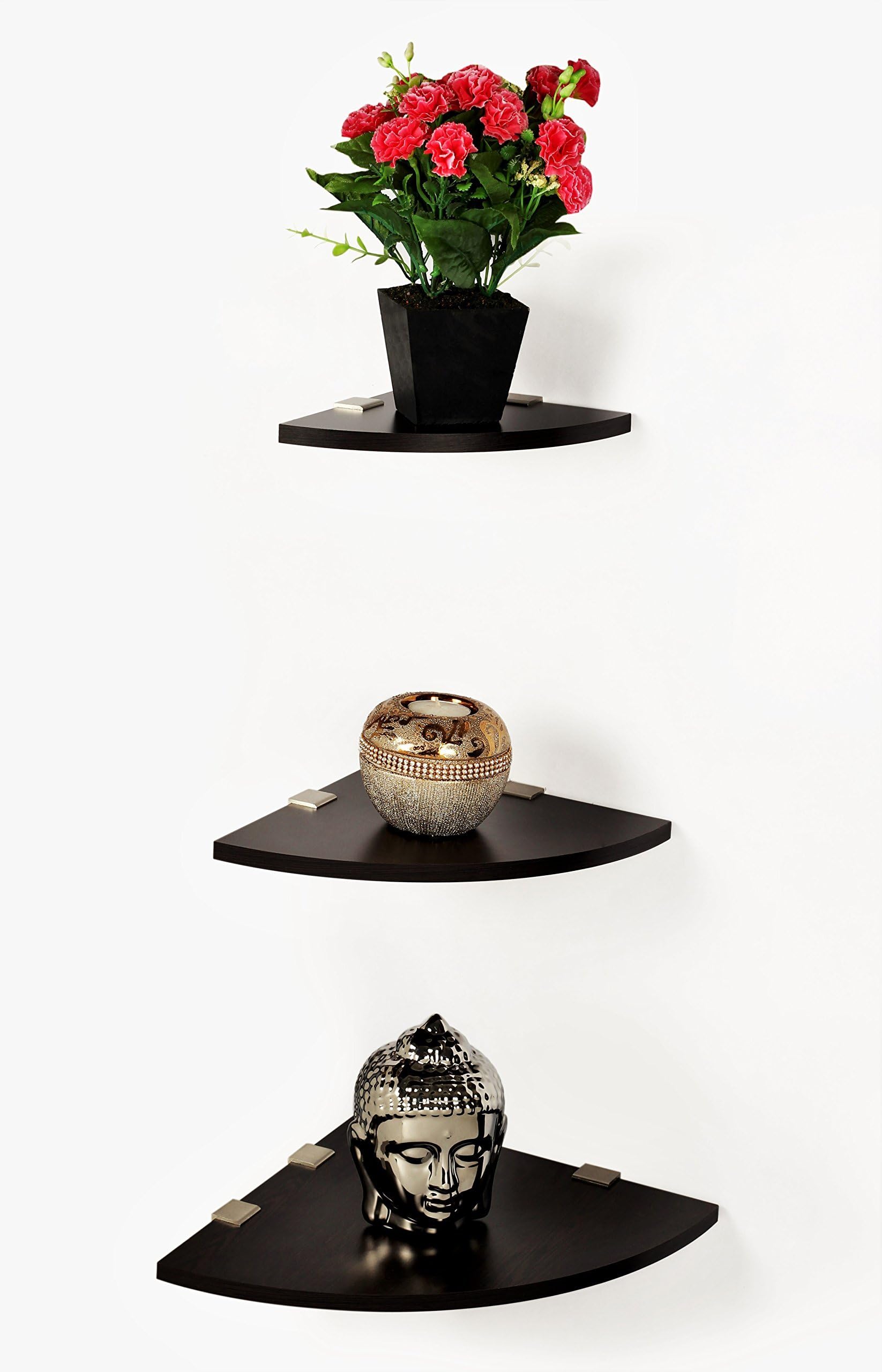 Bluewud Wall Corner Shelf/Display Rack - Stellar Series (Wenge, Set of 3)