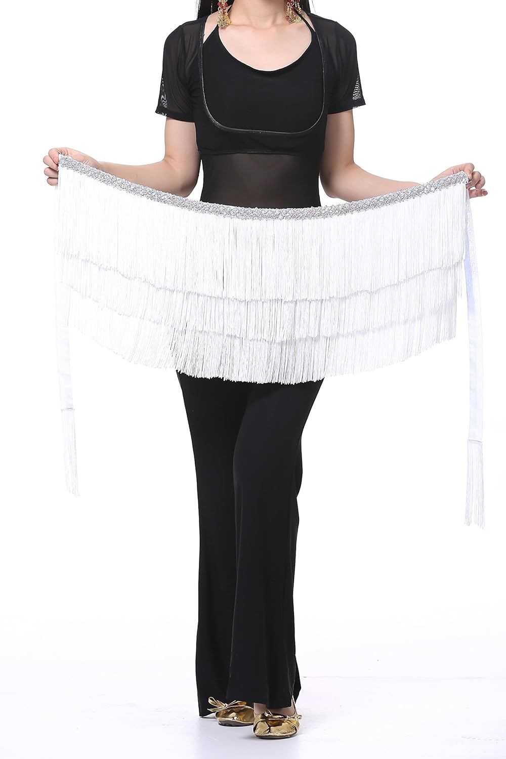 Belly Dance Hip Scarf for Women with Fringes: Clothing