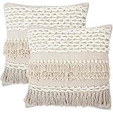 REDEARTH · Tufted Throw Pillow Cushion Covers - Boho Textured Woven Decorative Cases Set for Couch - Sofa - Bed - Farmhouse - Chair - Patio - Outdoor - car - 100% Cotton (18x18 ; Natural) Pack of 2