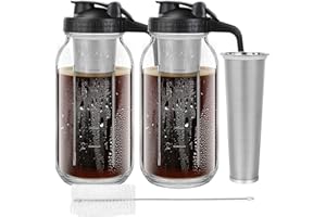 2 Pack Cold Brew Coffee Maker, 64 oz Glass Mason Jar Pitcher with Stainless Steel Filter, Cold Brew Pitcher Glass Pither with