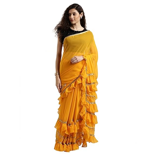 Womanista Georgette with Blouse Piece Saree (TI1066_Yellow_OneSize)