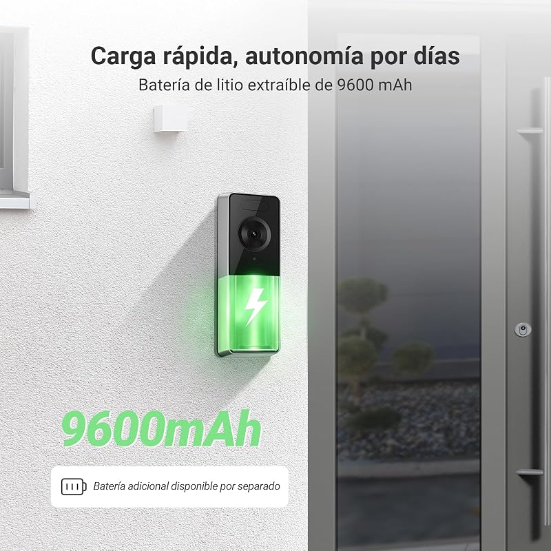 CP8 Timbre Inalámbrico Exterior con Cámara 5MP, Chime Incluido, Detección de Personas, Visión Nocturna Color, Batería Recargable 9600 mAh, Audio Bidireccional, MicroSD/Nube, Wi-Fi 2.4 GHz