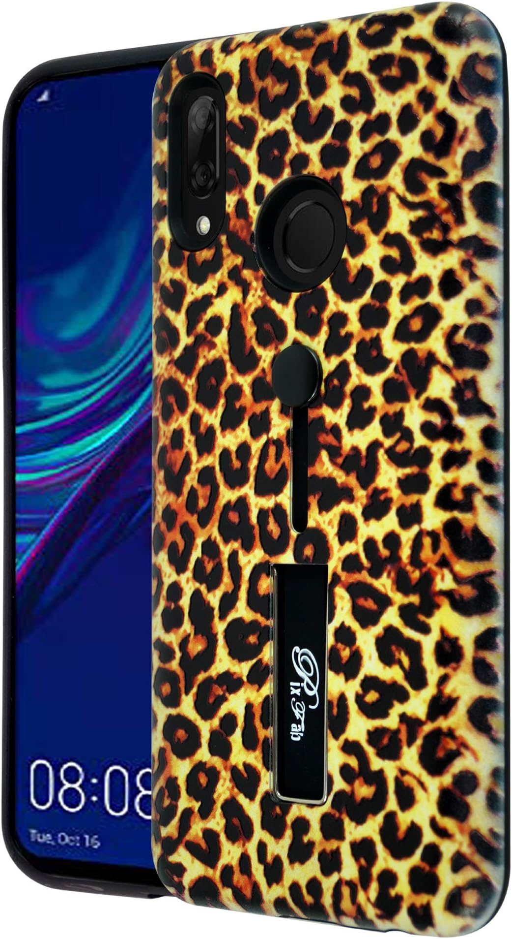 For Huawei Y6 (2019) / Honor 8A - Dual Layer Armour Shock Proof Hybrid Phone Case Cover With Inbuilt Stand & Sliding Finger Socket Grip - Leopard Print + Screen Protector