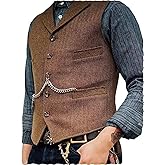 DREFEEL Mens Classic Wool Tweed Suit Vest Casual Sleeveless Jacket Herringbone Waistcoat for Tuxedos for Tuxedos