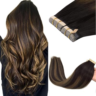 GOO GOO Tape In Hair Extensions 24in 100g 40pcs Remy Real Hair Dark Brown