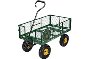 VIVOHOME Heavy Duty 880 Lbs Capacity Mesh Steel Garden Cart Folding Utility Wagon with Removable Sides and 4.10/3.50-4" Wheels 10 Inch Tire(Green)