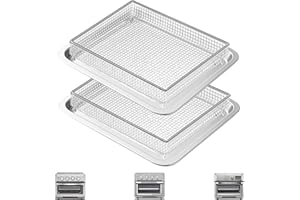 Air Fryer Basket Tray Replacement 2Pack for Cuisinart TOA-60 TOA-65 TOA-70, 2pcs 12.4 * 11'' Mesh Steel Basket Wire Rack Acce