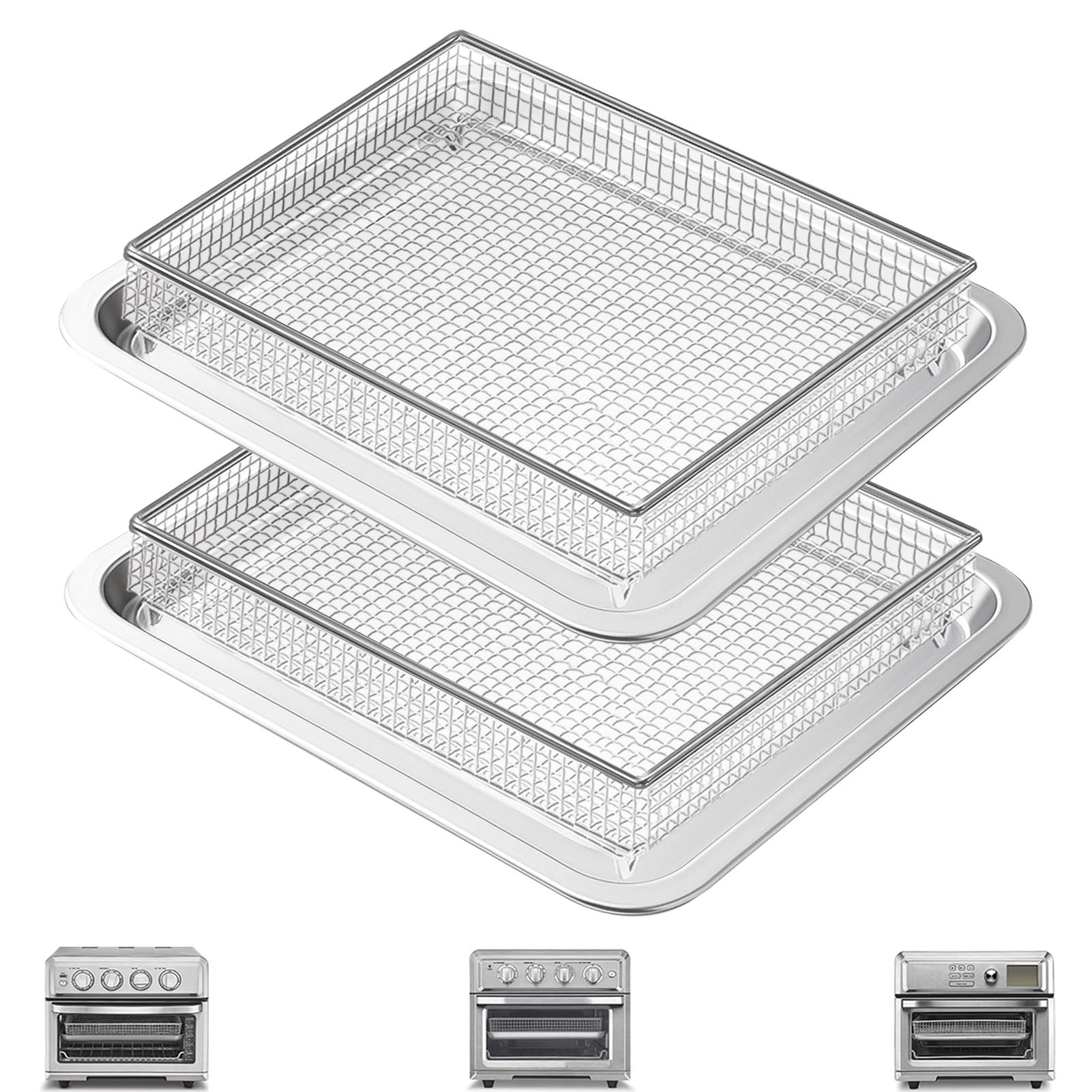 Air Fryer Basket Tray Replacement 2Pack for Cuisinart TOA-60 TOA-65 TOA-70, 2pcs 12.4 * 11'' Mesh Steel Basket Wire Rack Accessories, Dishwasher Safe