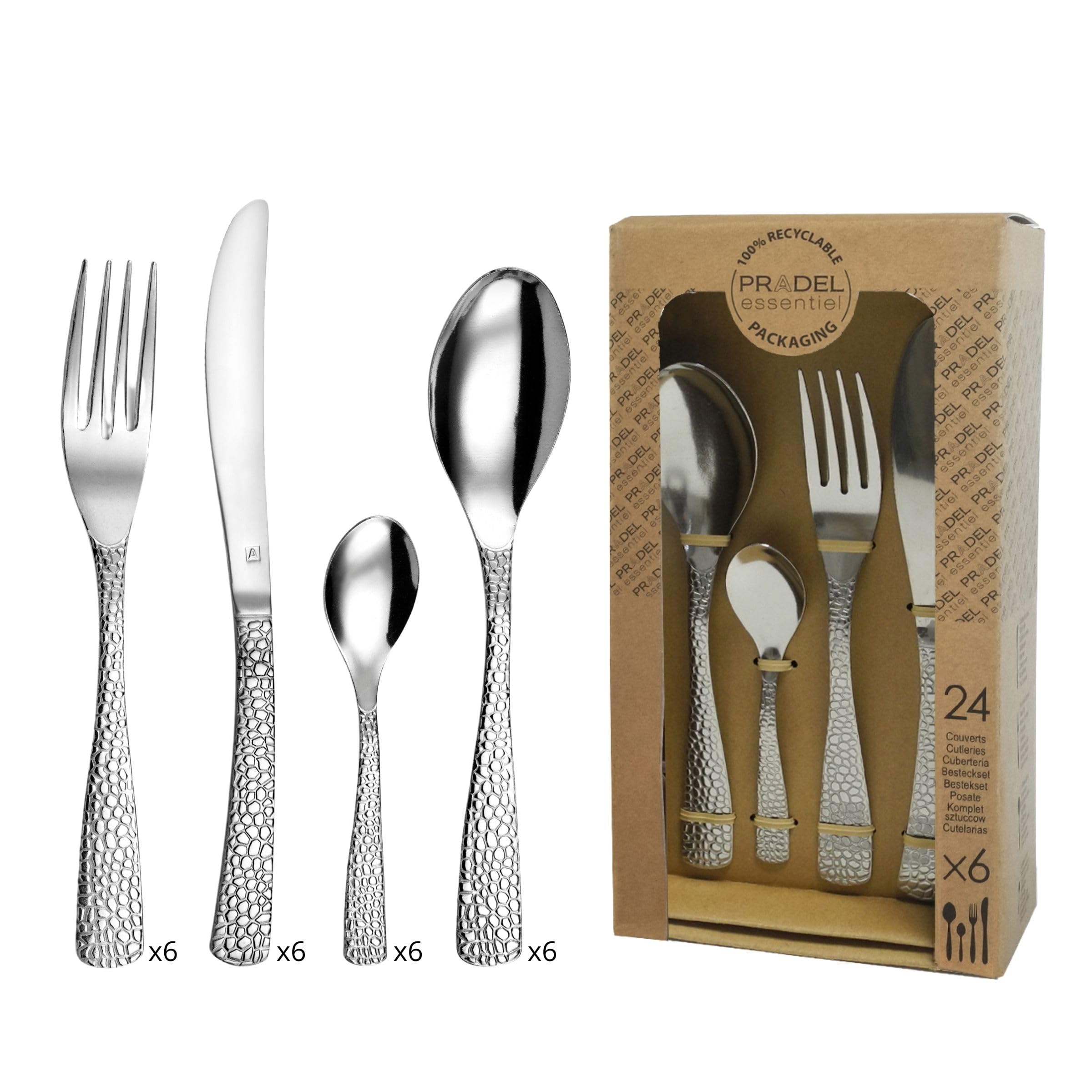 Pradel Essential Cutlery Set for 6 People 24 Piece Cutlery Set - Tam Tam - 18/0 Stainless Steel, Standard Finish