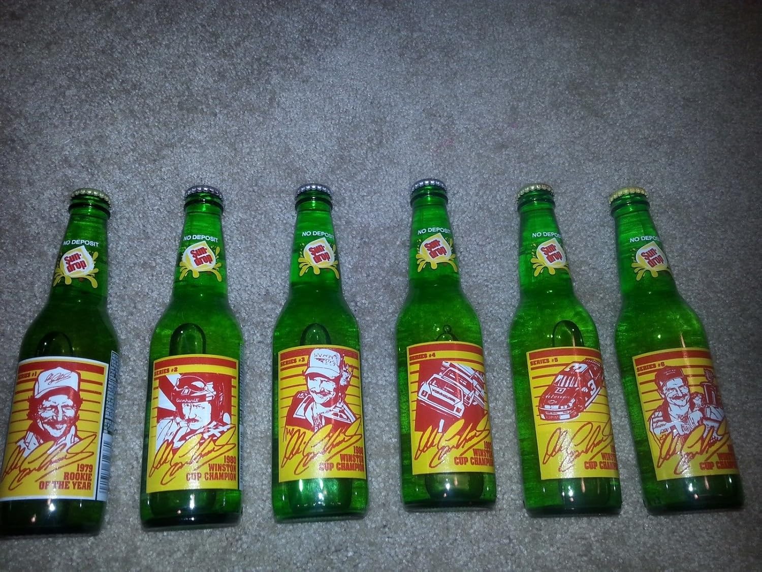 Dale Earnhardt Sr #3 Sundrop Commemorative Historical 6 Bottle Set, Rookie of Year